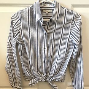Madewell cotton blue and white striped tie blouse